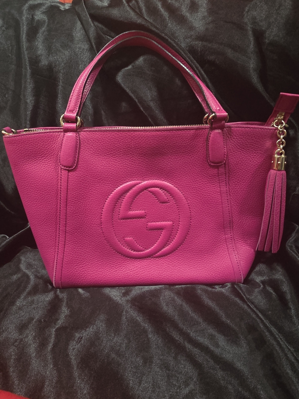Gucci Pink Soho Pebbled Leather Tote with Tassel - Picture 3 of 16